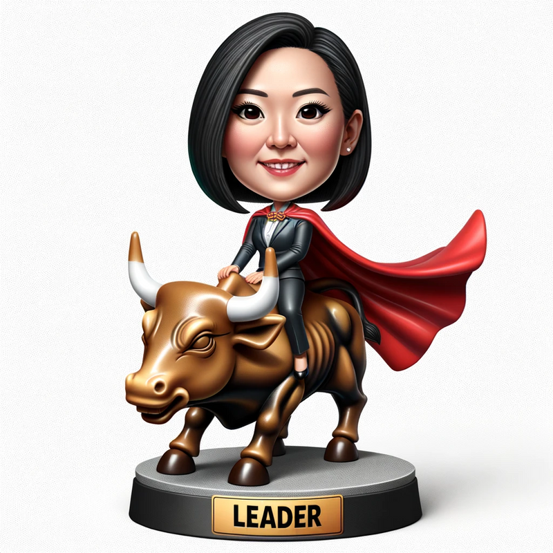 The world's best ladyboss, super stock god, Wall Street cowboy, Wall Street tycoon, Wall Street bull market, super stock cowboy, super stock market hero custom bobblehead doll with custom text