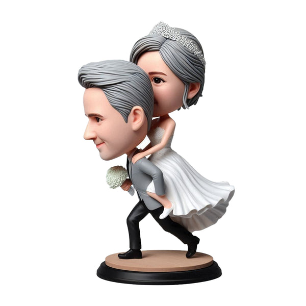 Warm family husband carrying his wife on his back couple custom bobblehead doll (2)