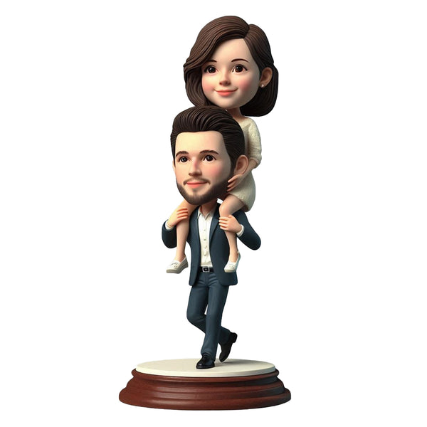 Warm family husband carrying his wife on his back couple custom bobblehead doll (1)