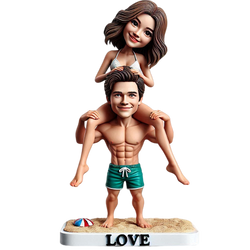 Warm family husband carrying his wife on his back couple custom bobblehead doll (10)