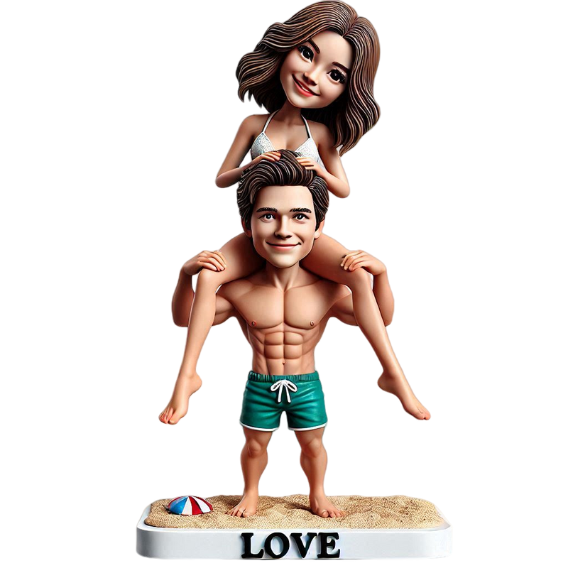 Warm family husband carrying his wife on his back couple custom bobblehead doll (10)