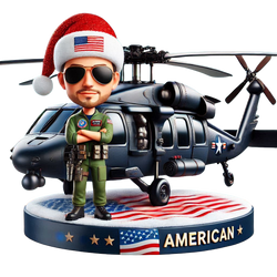 Custom bobblehead doll of pilot carrying Black Hawk model airplane, engraved with words（man）