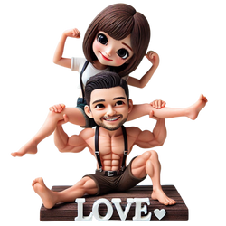 Warm family husband carrying his wife on his back couple custom bobblehead doll (3)