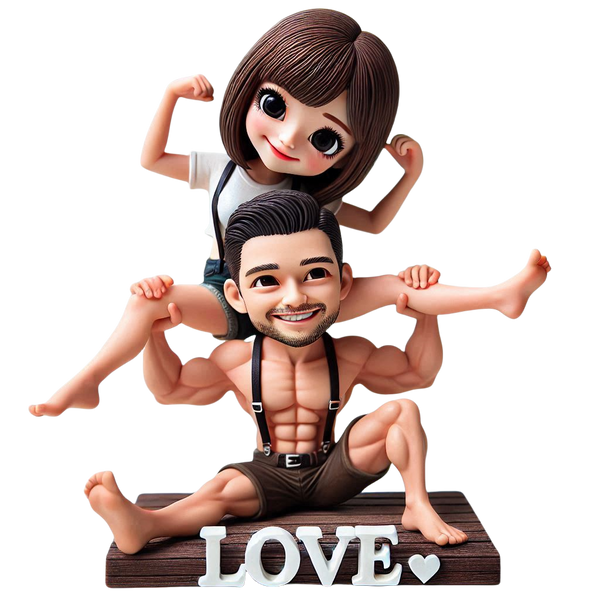 Warm family husband carrying his wife on his back couple custom bobblehead doll (3)