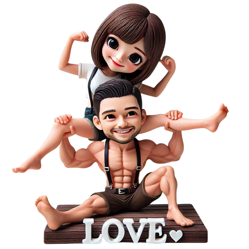 Warm family husband carrying his wife on his back couple custom bobblehead doll (3)