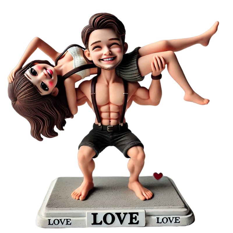 Warm family husband carrying his wife on his back couple custom bobblehead doll (8)