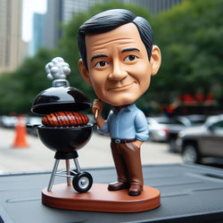 Customized BOBBLEHEAD of a  man wearing a blue shirt having a barbecue