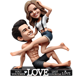 Warm family husband carrying his wife on his back couple custom bobblehead doll (6)