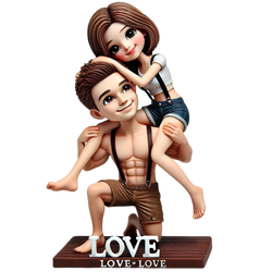 Warm family husband carrying his wife on his back couple custom bobblehead doll (5)