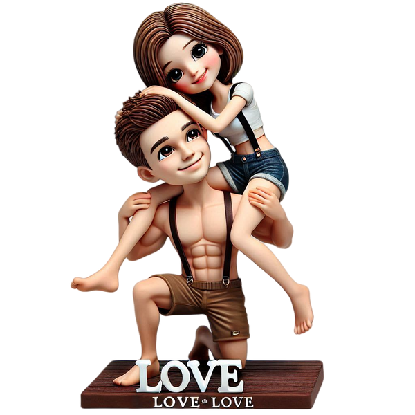 Warm family husband carrying his wife on his back couple custom bobblehead doll (5)