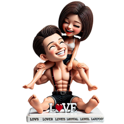 Warm family husband carrying his wife on his back couple custom bobblehead doll (4)