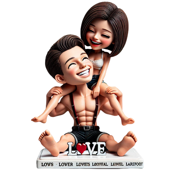 Warm family husband carrying his wife on his back couple custom bobblehead doll (4)